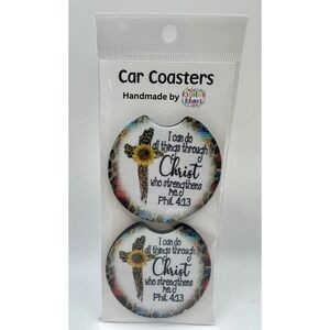 Set Of 2 Custom Made Neoprene Car Coasters Religious